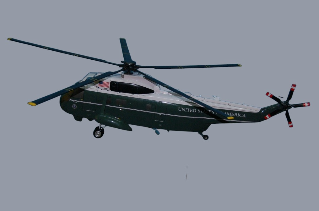 Marine One presidential helicopter model on a dark studio background